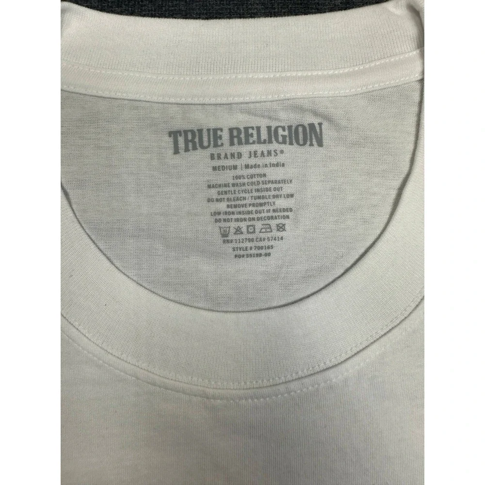 True Religion Mens Embossed Box Arch SS Tee Optic White Navy 700165 Size M NEW